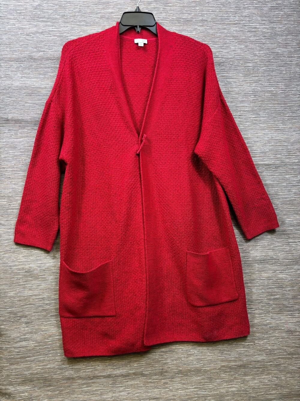 J. Jill Cardigan Sweater Womens 2X Red Open Front Knit Longline Pockets Stretch